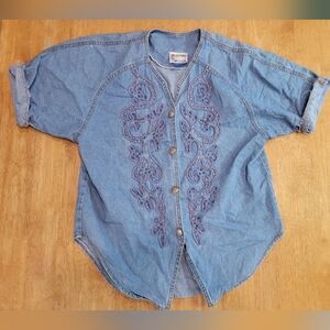 EUC VINTAGE Monique Fashions chambray beaded button top